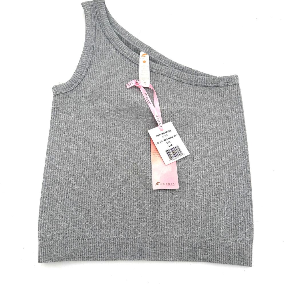Fornia Women/s Grey One Shoulder Ribbed Tank Top New with tags Size Small/Medium